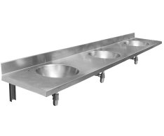 Nofer Závěsný Pult Se Třemi Umyvadly 1800x254x550 Mm, Nerez Mat