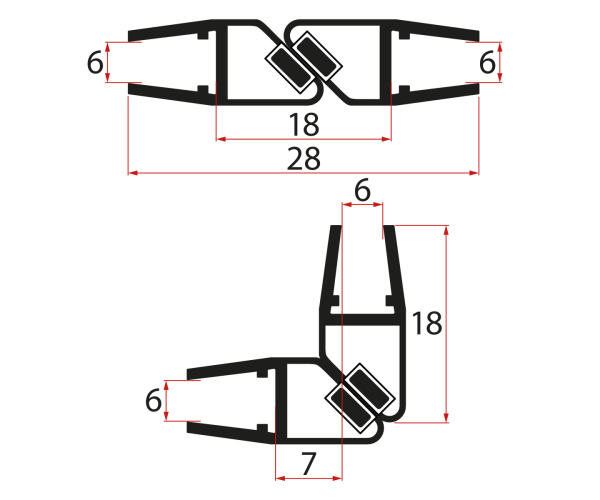 Gelco Set Magnetických Těsnění 45°pro Sklo 6/6mm, 1900mm, černá (2ks)