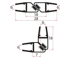 Gelco Set Magnetických Těsnění 45°pro Sklo 6/6mm, 1900mm, černá (2ks)