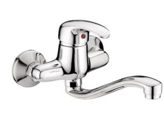 Dřezová Stěnová Baterie S Tvarovaným Plochým Ramínkem, Rozteč 100 Mm, Klik-klak - 