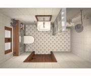 Vizualizace šedobílé retro koupelny s dlažbou Del Conca SN Sorrento