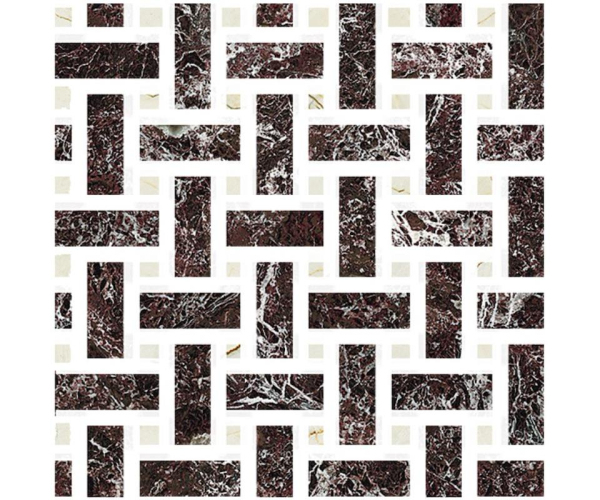 Mozaika jako kámen Fioranese Marmorea Intensa Rosso Levanto MOSAICO WEAVE 30x30 Luc. Rett. - vínová