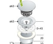 Omp Tea Umyvadlová Výpust 5/4“, Click-clack, Velká Zátka, 10-45mm, černá Mat