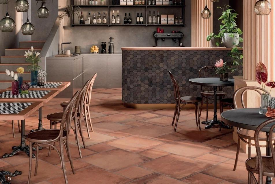 Realizace Kuchyně v retro stylu z dlažby ze série Gambini Heartland Terracotta