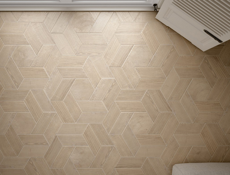 Realizace Světlá dlažba se vzhledem dřevěných parket Equipe Hexawood
