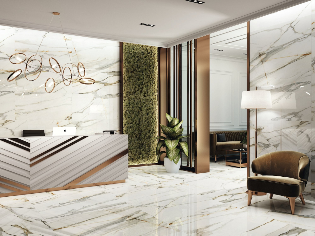 Realizace Elegantní mramorový obklad Ape Calacatta Borghini