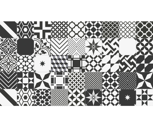 Retro dlažba Xclusive Black&White Mix 20,5x20,5 - 44 různých dekorů 