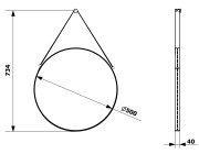 Sapho Orbiter Kulaté Zrcadlo S Koženým Páskem ø 50cm, černá Mat
