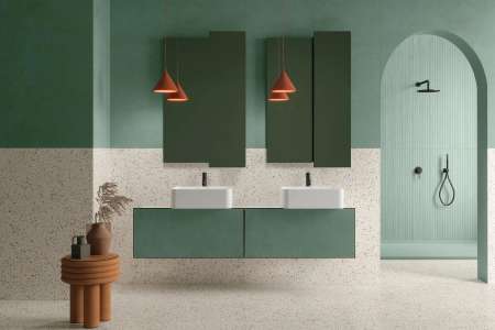 Moderní koupelna s terrazzo dlažbou ze série Impronta Decora