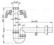 Alc-a44d - Dřezový Sifon S Převlečnou Maticí 6/4 A Dvěma Přípojkami  Pr.40 - Alca Plast ALC-A82-40