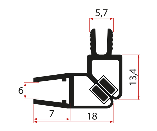 Gelco Set Magnetických Těsnění 45° Pro Sklo 6mm A Profil, 2000mm, černá (2ks)