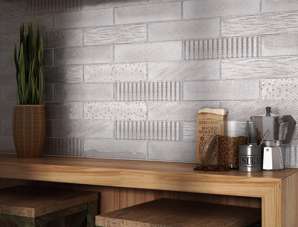 Realizace Dekorovaný jemný obklad Equipe Splendours Fabric Grey - výroba ukončena