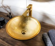 Sapho Murano Black-gold Skleněné Umyvadlo Na Desku, Průměr 40cm, Zlatá/černá