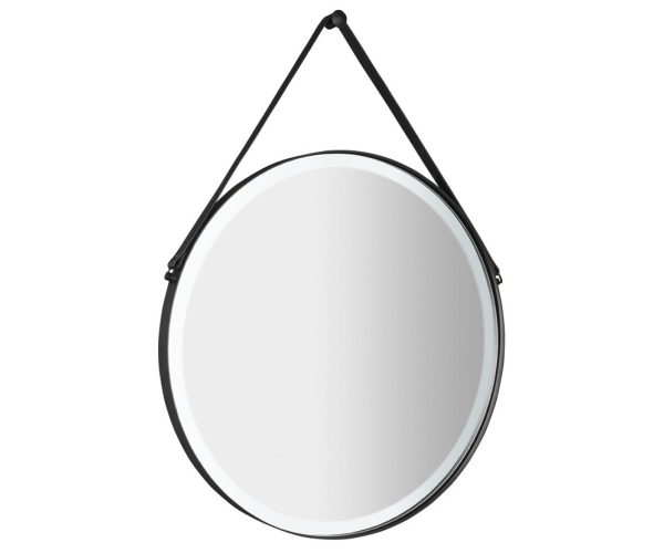 Sapho Orbiter Kulaté Zrcadlo S Led Osvětlením ø 70cm, Kožený Pásek, černá Mat