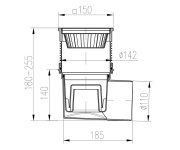 324vli-kv Boční D110, Vodní Hladina, Litinová Mřížka 150x150mm 04880-KVB110V-LI