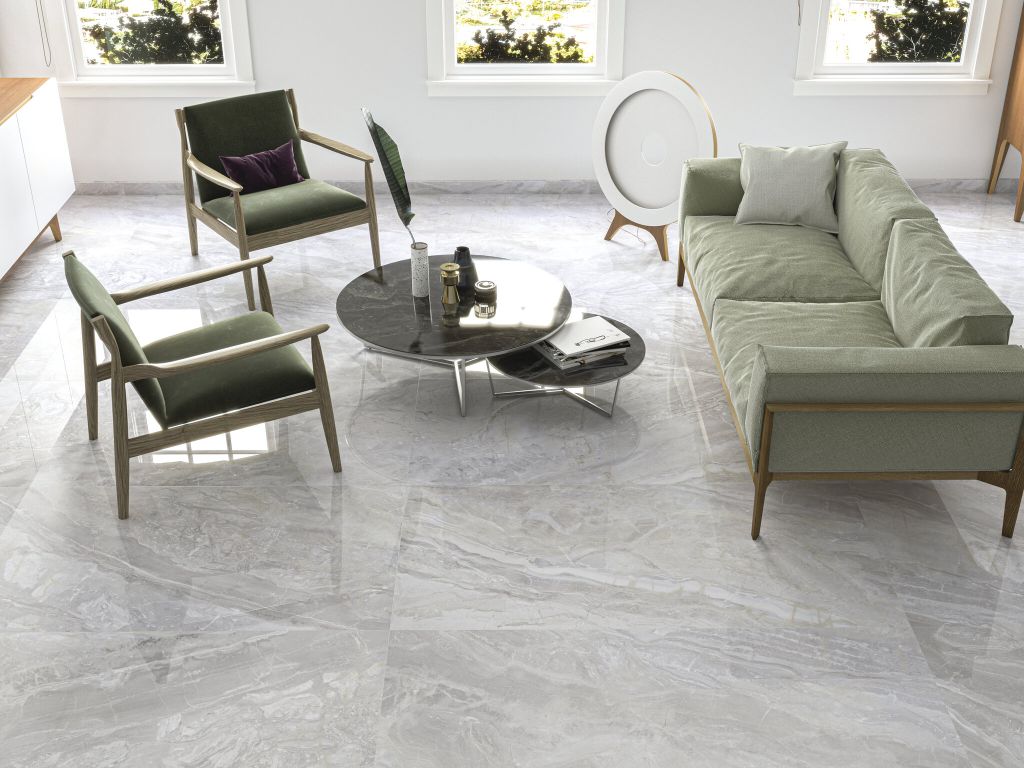 Realizace Obývací pokoj s bílým  a lesklým mramorem ze série Cifre Luxury.