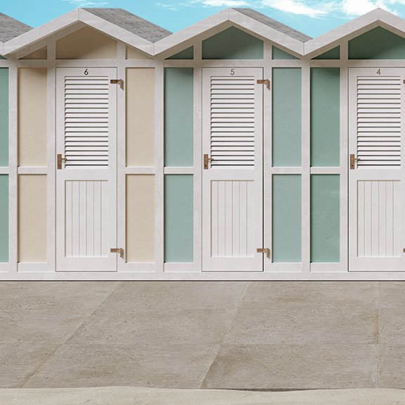 Realizace 2cm dlažba ve vzhledu betonu Castelvetro Konkrete Grigio 60x60 (tl. 20mm) - světle šedá