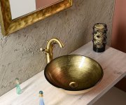 Sapho Fianna Skleněné Umyvadlo Na Desku ø 42cm, Bronz/zlatá