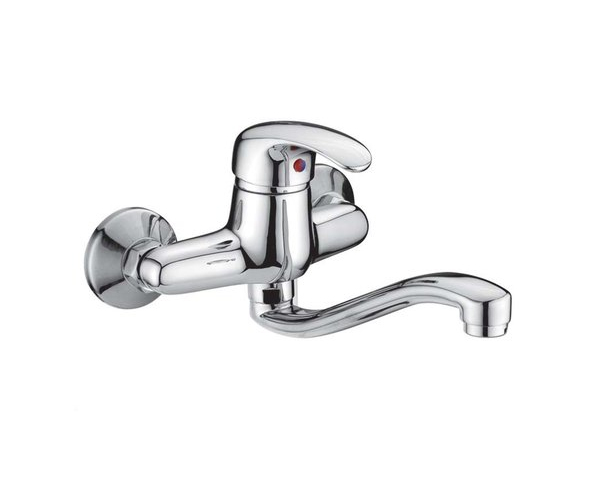 Dřezová Stěnová Baterie S Tvarovaným Plochým Ramínkem, Rozteč 150 Mm, Klik-klak - 