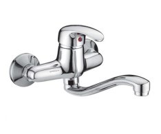 Dřezová Stěnová Baterie S Tvarovaným Plochým Ramínkem, Rozteč 150 Mm, Klik-klak - 