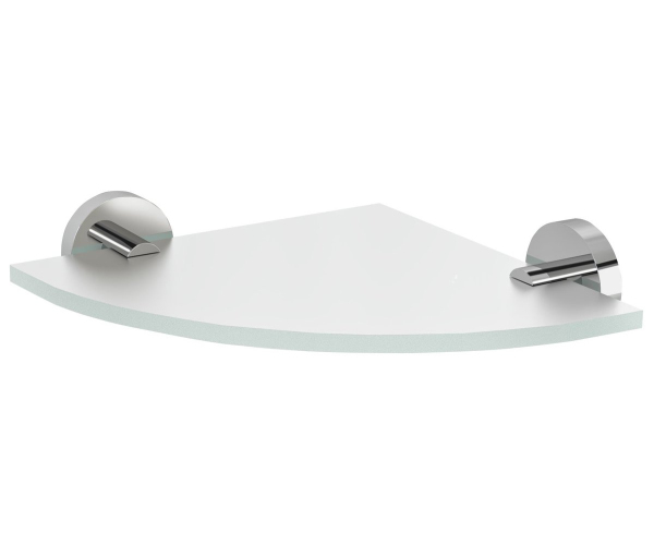 Sapho X-round Skleněná Polička Rohová, čtvrtkruhová 200x200mm, Chrom/mléčné Sklo