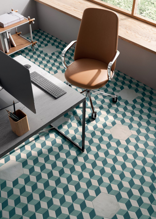 Realizace Dlažba od italské keramičky Marca Corona Terra.Art Cubo esagona