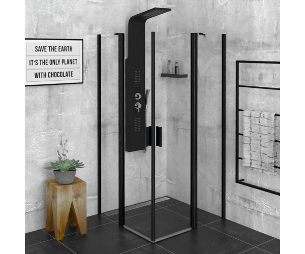 Polysan Zoom Black čtvercová Sprchová Zástěna 900x900mm, čiré Sklo