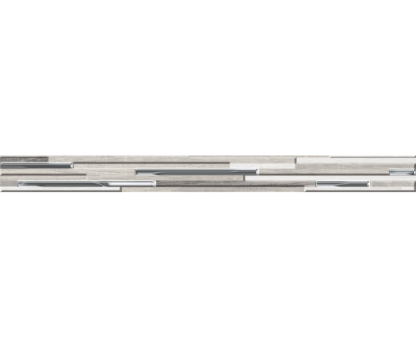 Světle šedá listela jako dřevo Tuscania North Wind Listello Muretto 3D Cold 4,5x50