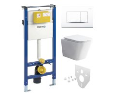 Mereo Wc Set - Rimless Wc Hranaté, Modul Pro Sádrokarton, Bílé Hranaté Tlačítko