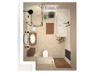 Béžovobílá koupelna s dlažbou Marca Corona Multiforme Dune Tufo a obkladem Deceram Playlist Ambient White