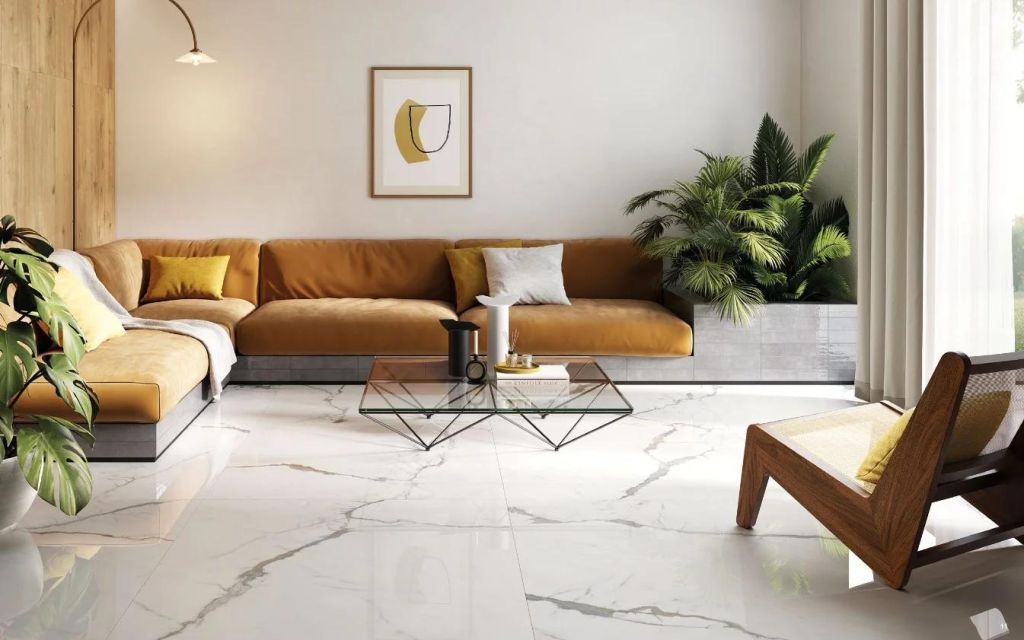 Realizace Velkoformátová lesklá dlažba Sunshine Calacata White 120x120 (Pastorelli)