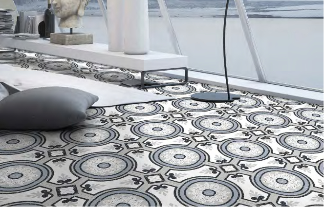 Realizace KRUHOVÝ vzor Gothic imitace terrazzo výrobce Xclusive Retró