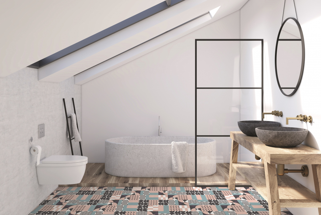 Realizace Extravagantní dlažba do koupelny Da Vinci cerámica Porcelain Lope
