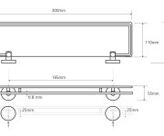 Sapho X-round E Skleněná Polička S Výklopnou Hrazdou 300x130mm, Mléčné Sklo, Chrom