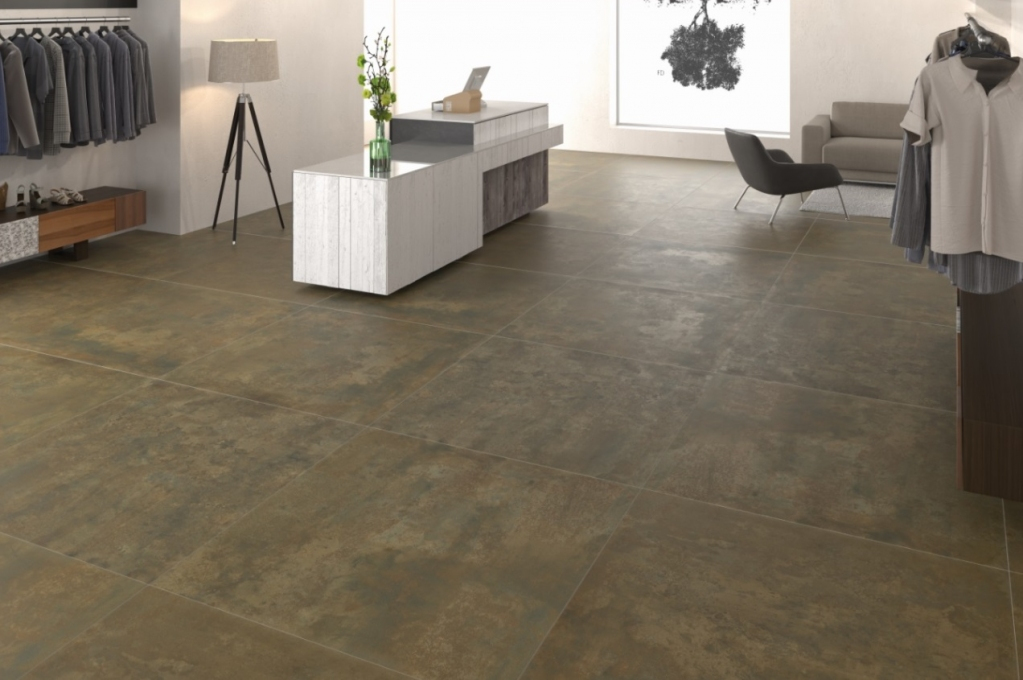 Realizace Interiérová velkoformátová dlažba od výrobce Ecoceramic Métallique 120 x 120 cm