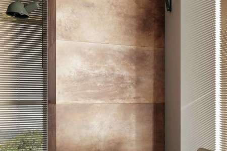 Metalický obklad nejen do obývacího pokoje Sichenia Me_Tal Corten 60x120 Rett.
