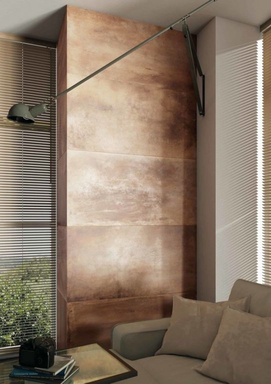 Realizace Metalický obklad nejen do obývacího pokoje Sichenia Me_Tal Corten 60x120 Rett.