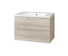 Mereo Aira, Koupelnová Skříňka S Umyvadlem Z Litého Mramoru 81 Cm, Dub Kronberg