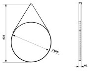 Sapho Orbiter Kulaté Zrcadlo S Koženým Páskem ø 60cm, černá Mat