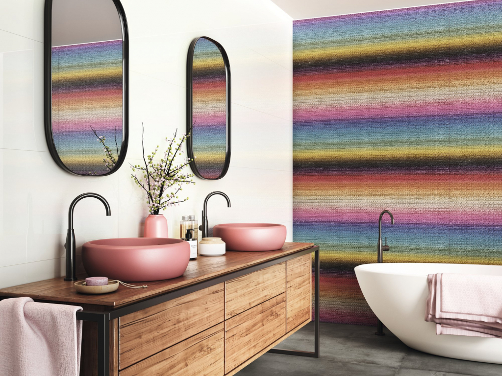 Realizace Vesele barevný obklad do KOUPELNY APE Chromatic Silk 