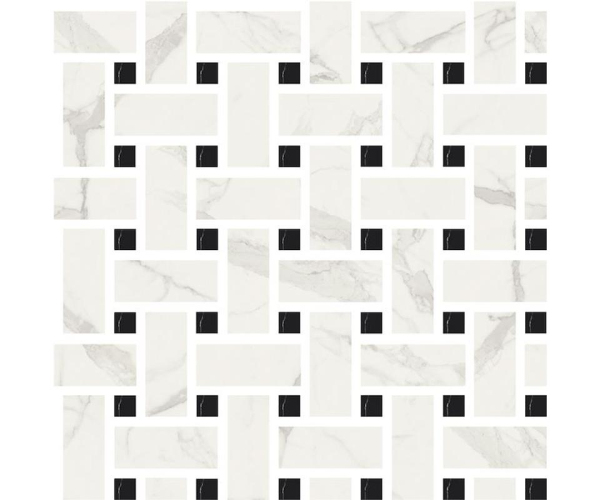 Mozaika jako mramor Fioranese Marmorea Bianco Statuario effect MOSAICO INTRECCIO 30x30 Luc. Rett.
