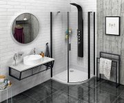 Polysan Zoom Black čtvrtkruhová Sprchová Zástěna 900x900mm, čiré Sklo, Pravá