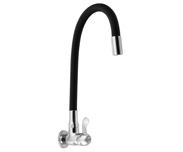 Aqualine Nástěnný Kulový Ventil 1/2", Flexibilní Ramínko, Chrom/černá Mat