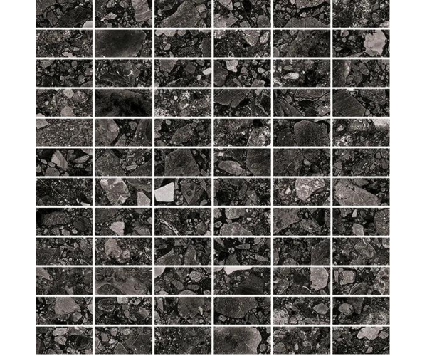 Mozaika jako terrazzo Mirage NORR Svart RR03 Mattoncino 30x30 Nat. - antracitová