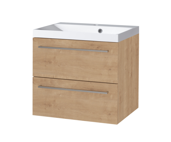 Mereo Bino, Koupelnová Skříňka S Umyvadlem Z Litého Mramoru 61 Cm, Dub Arlington