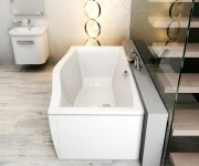 Vanová baterie na okraj vany Rosa, 3-otvorová - napouštění vodopád - RS 025.00CR Vanová stojánková 3-otvorová baterie se sprchovým setem, vodopád, chrom X07P003