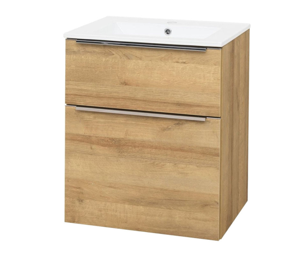 Mereo Mailo, Koupelnová Skříňka S Keramickým Umyvadlem 61 Cm, Dub Riviera, Elox Al Madlo