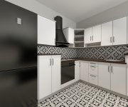 Černobílá kuchyně s dažbou a obkladem Paradyz Ceramika Modern