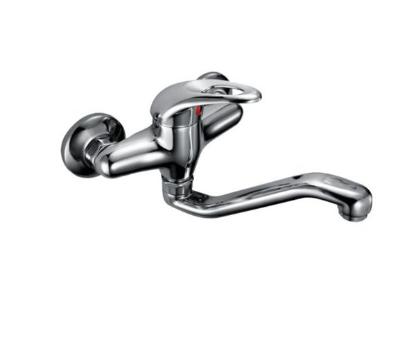 Dřezová Stěnová Baterie S Tvarovaným Plochým Ramínkem, Rozteč 100 Mm, Klik-klak - 