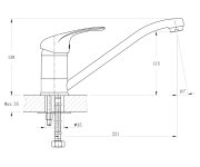 Bruckner Hoffer Stojánková Dřezová Baterie, 221mm, Otočné Ramínko, Chrom